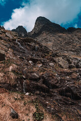 View of High Tatras mountain range near Velické pleso. 