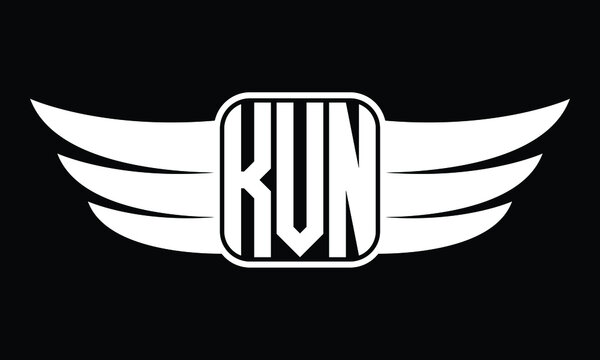 KVN three Letter Wings Flying Initial wing symbol minimalist creative concept flag icon professional logo design Vector template with abstract black and white tattoo