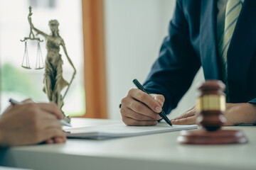 Male attorneys or judges consult teams with clients, business and legal services. The consultant...