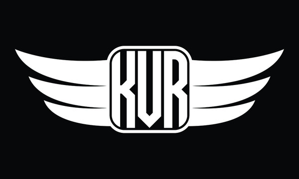KVR three Letter Wings Flying Initial wing symbol minimalist creative concept flag icon professional logo design Vector template with abstract black and white tattoo
