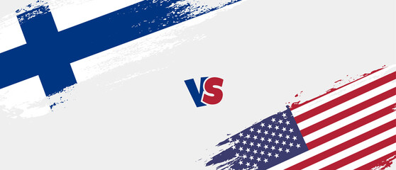 Creative Finland vs United States of America brush flag illustration. Artistic brush style two country flags relationship background