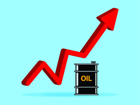 Red Arrow Gasoline Fuel Gas Petrol Oil Stock Value Market Demand Price Hike. Rise Increase Up Skyrocket With Graph Chart Diagram Vector Illustration.Can be Used for Web, Mobile, Infographic and Print.