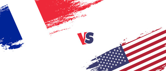 Creative France vs United States of America brush flag illustration. Artistic brush style two country flags relationship background