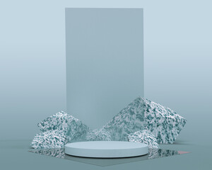 Light Blue geometric Stone and Rock shape background, minimalist mockup for podium display or showcase. 3d render