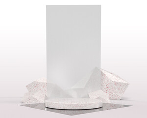 Cosmetic background for product presentation white podium display on white rock. 3d render