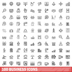 100 business icons set. Outline illustration of 100 business icons vector set isolated on white background