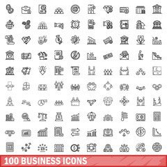 100 business icons set. Outline illustration of 100 business icons vector set isolated on white background