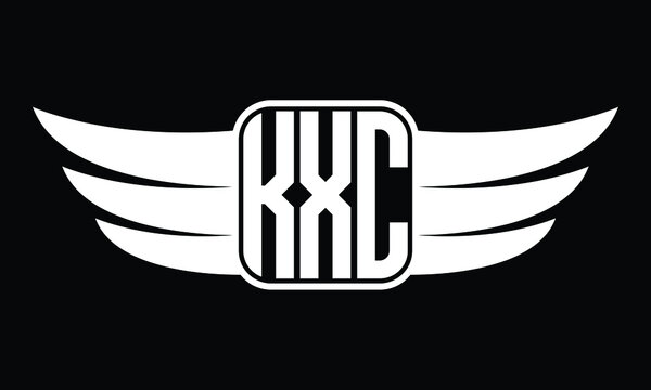 KXC three Letter Wings Flying Initial wing symbol minimalist creative concept flag icon professional logo design Vector template with abstract black and white tattoo