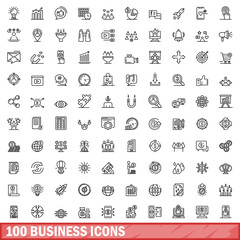 100 business icons set. Outline illustration of 100 business icons vector set isolated on white background