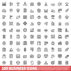 100 business icons set. Outline illustration of 100 business icons vector set isolated on white background