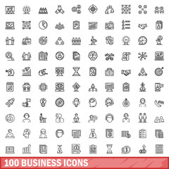 100 business icons set. Outline illustration of 100 business icons vector set isolated on white background