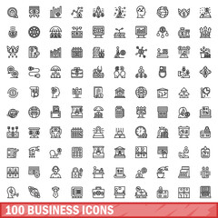 100 business icons set. Outline illustration of 100 business icons vector set isolated on white background