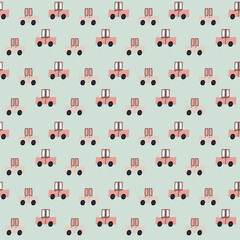 Kids hand drawn seamless pattern with cute cars, Nursery simple print, Pastel colors for boys, Scandinavian repeat design, Children pattern, Pink cars, Toys backdrop, Nursery wallpaper