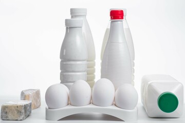 Milk eggs cheese fresh refrigerator. dairy bottle