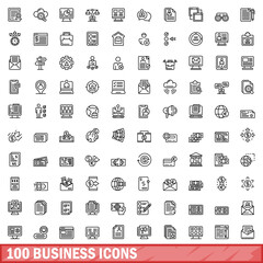 100 business icons set. Outline illustration of 100 business icons vector set isolated on white background