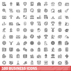100 business icons set. Outline illustration of 100 business icons vector set isolated on white background