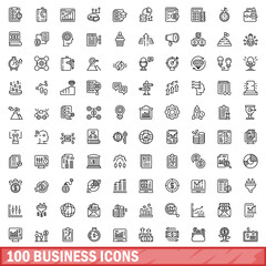 100 business icons set. Outline illustration of 100 business icons vector set isolated on white background