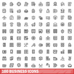 100 business icons set. Outline illustration of 100 business icons vector set isolated on white background