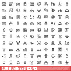 100 business icons set. Outline illustration of 100 business icons vector set isolated on white background