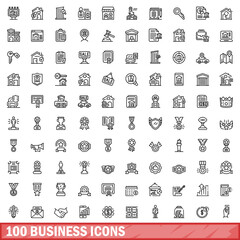 100 business icons set. Outline illustration of 100 business icons vector set isolated on white background