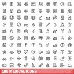 100 medical icons set. Outline illustration of 100 medical icons vector set isolated on white background