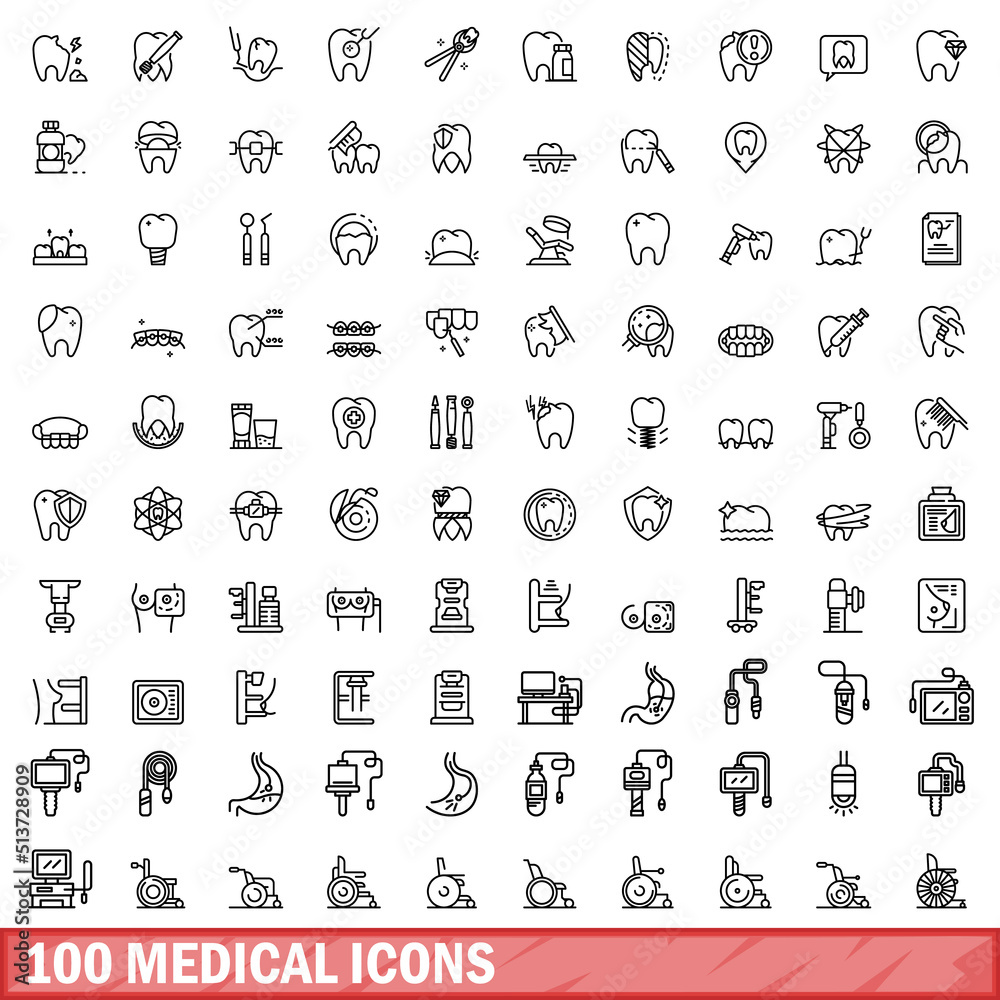 Wall mural 100 medical icons set. outline illustration of 100 medical icons vector set isolated on white backgr