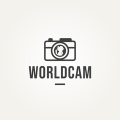 minimalist world cam icon logo template vector illustration design . simple logo of the international photographer or world photography day