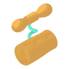 Wine accessory icon isometric vector. Corkscrew with wooden handle and wine cork. Winemaking, degustation, accessory