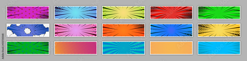 Poster comic book page template in pop-art style. retro comic empty speech bubbles set on colorful backgrou