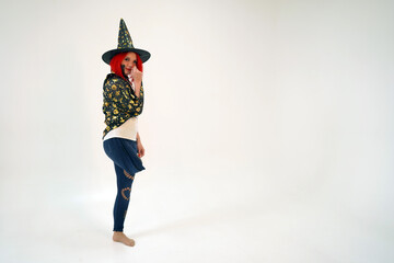 woman with red hair leg amputation witch halloween 