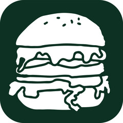 Tasty juicy hamburger for fast food lunch, outdoor picnic. Junk food sandwich with meat in cafe menu, restaurant kitchen. Hand drawn retro vintage vector illustration. Comics cartoon style drawing. 