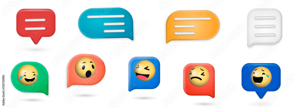 Aufkleber Set of 3d speak bubble. Chatting box, message box. 3D Web Vector Illustrations.