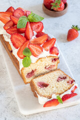 Pound or loaf cake with strawberry. Delicious summer dessert.