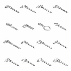 Calipers icons set. Isometric set of calipers vector icons thin line outline on white isolated