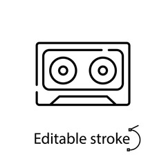 Retro cassette outline icon. Music item for audio recorder. Pop art. Electronics store. Isolated vector illustration