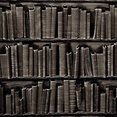 patterns and design inspired by many real paper books with leather covers in an ancient library