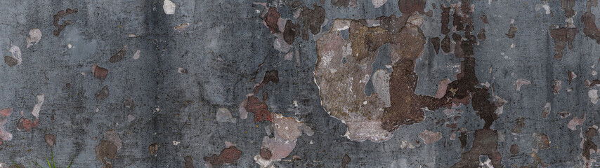 panorama of old gray cracked plastered wall texture background - obrazy, fototapety, plakaty
