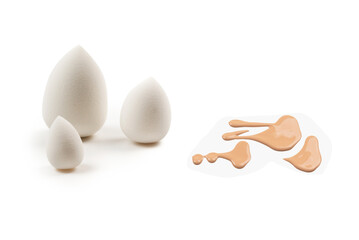 Small, medium and large  white beauty blender isolated.