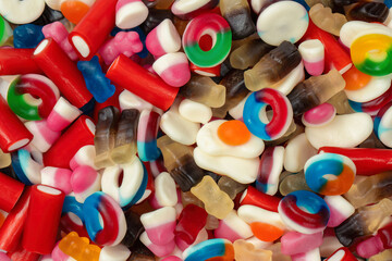 Tasty mix of jelly colorful candies.