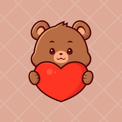 Cute bear holding heart cartoon, thanks for the donation icon vector illustration