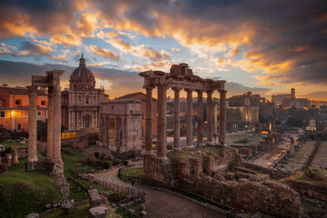 Fototapeta na wymiar Rome, Italy at the historic Roman Forum Ruins