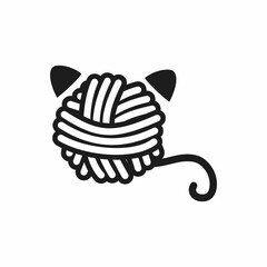 Vector emblem of yarn in the form of a cat. Logo with a ball of yarn. Black and white wool. Comfort, handmade, warm, winter, autumn.