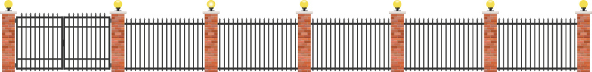 Realistic brick and steel fence 