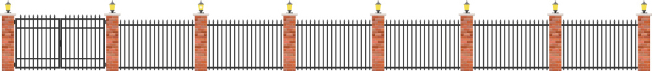 Realistic brick and steel fence 