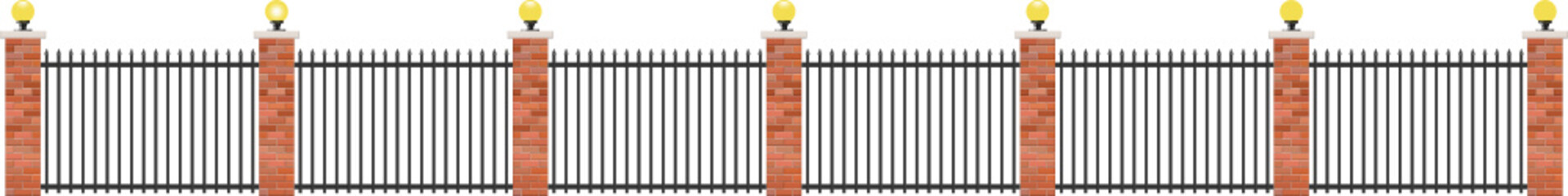 Realistic brick and steel fence 