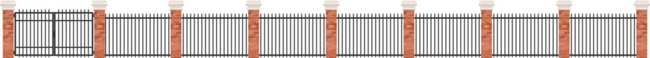 Realistic brick and steel fence 