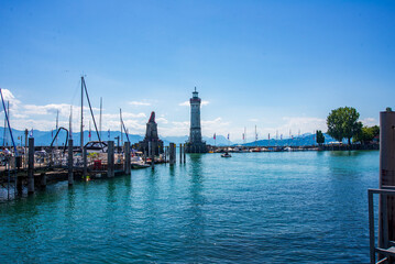 Naklejka premium View of Lindau harbor at Lake Constance