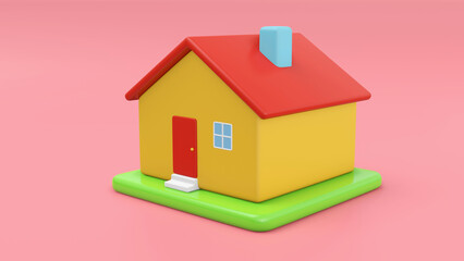 3D Illustration of cartoon house. Colorful home in animation style. For advertising toys or animation movie and pictures book. 3d render