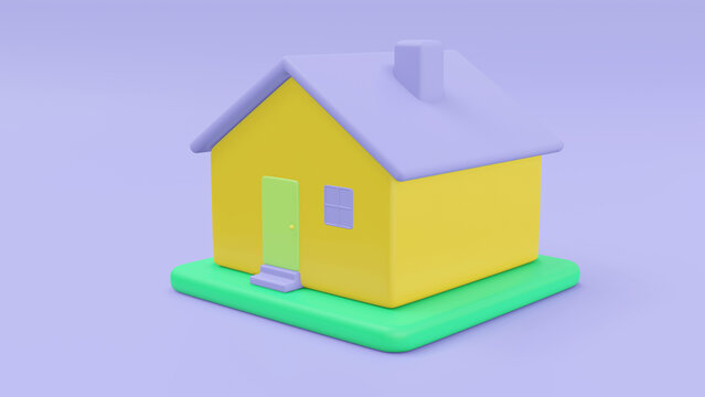 3D Illustration of cartoon house. Colorful home in animation style. For advertising toys or animation movie and pictures book. 3d render