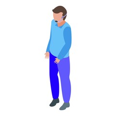 Man support call icon isometric vector. Customer service. Center computer